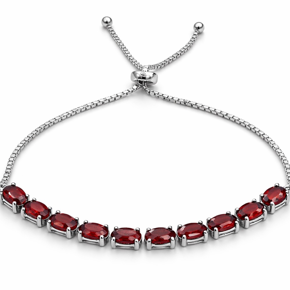 925 Sterling Silver FAS Thai African Garnet Bolo Tennis Bracelet Adjustable NWOT - Picture 8 of 11